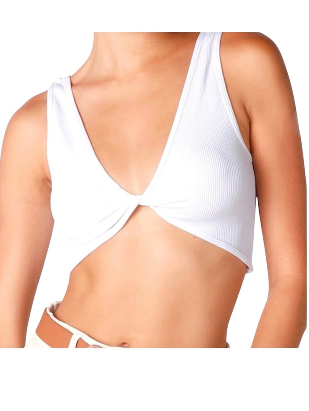 NWOT NIKIBIKI White Stretch Ribbed Seamless Reversible Twist Crop Top One Size